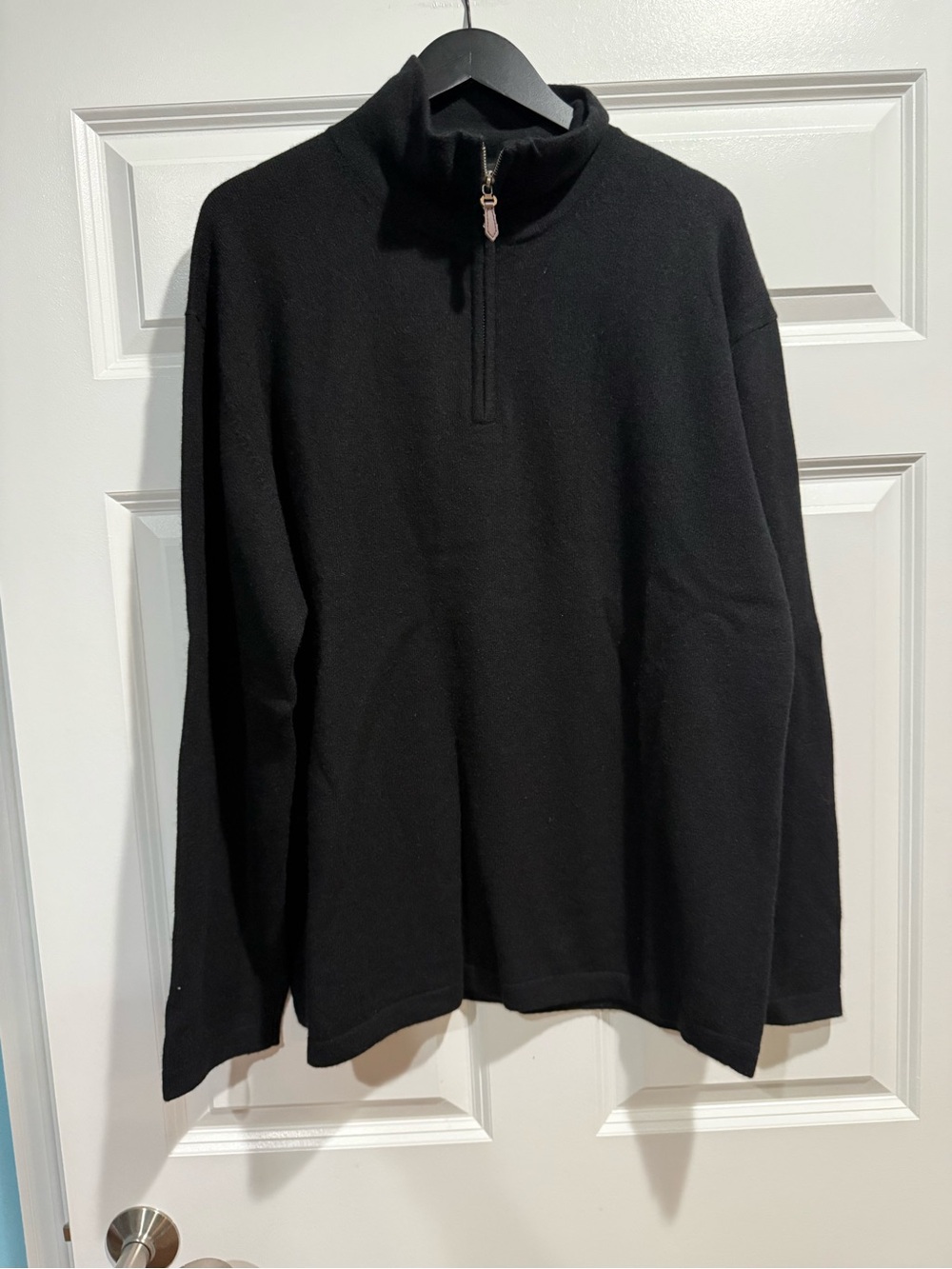 Men’s Mockneck Zip 2 Ply Cashmere Sweater by Impermeable Platinum Black Size XL